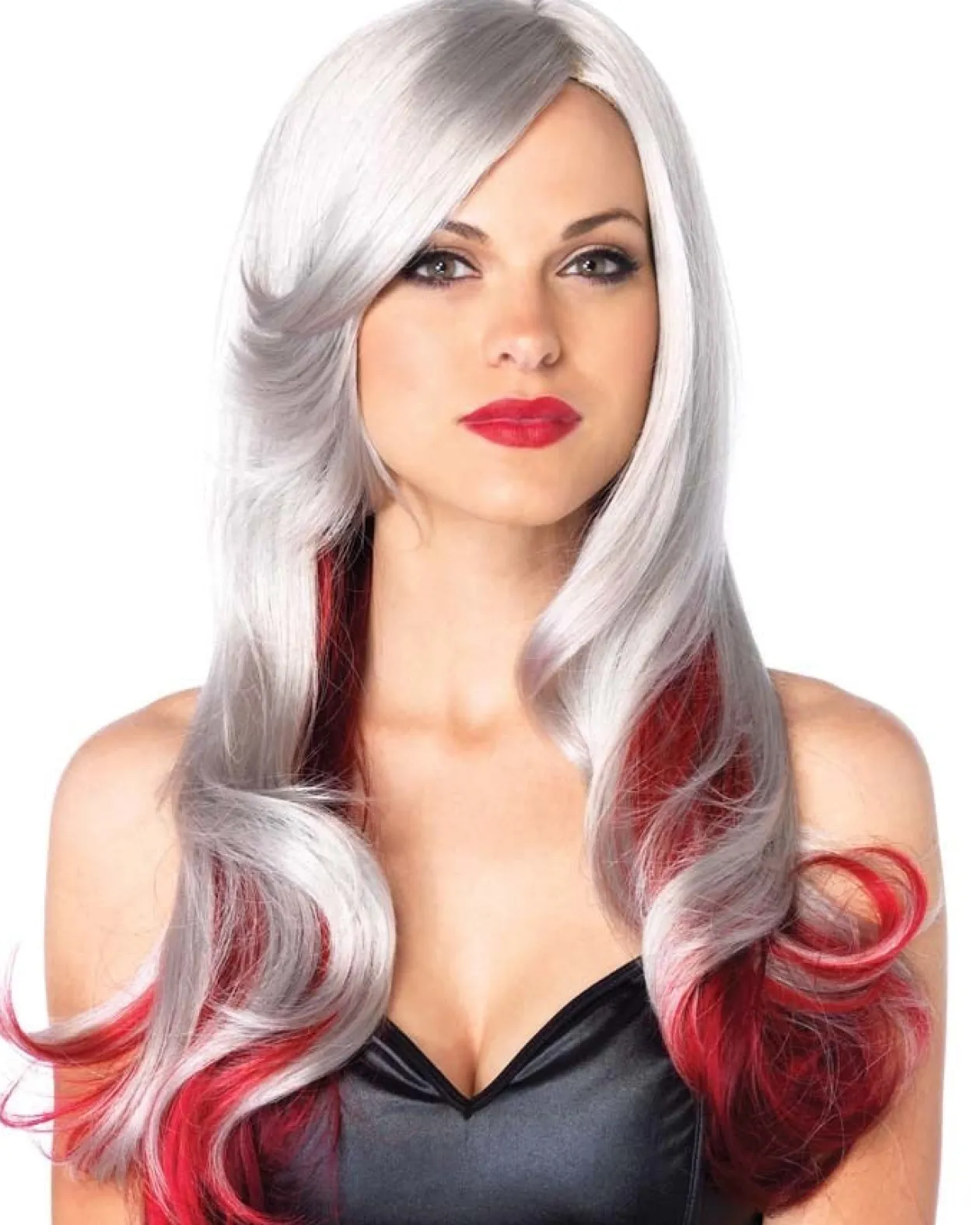 Leg Avenue Allure Long Wavy Grey And Red Wig New