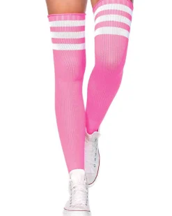 Leg Avenue Athletic Pink With White Stripes Thigh High Socks Outlet