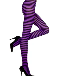Music Legs Beautiful Black And Purple Striped Tights Store