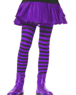Leg Avenue Black And Bright Purple Striped Girls Tights Online