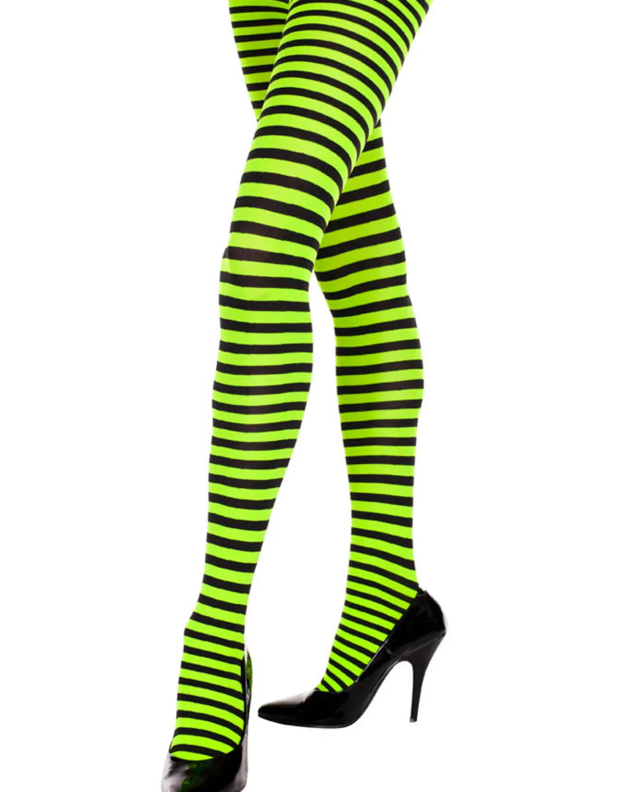 Music Legs Black And Neon Green Striped Tights Flash Sale