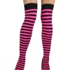 Leg Avenue Black And Neon Pink Striped Thigh High Stockings New