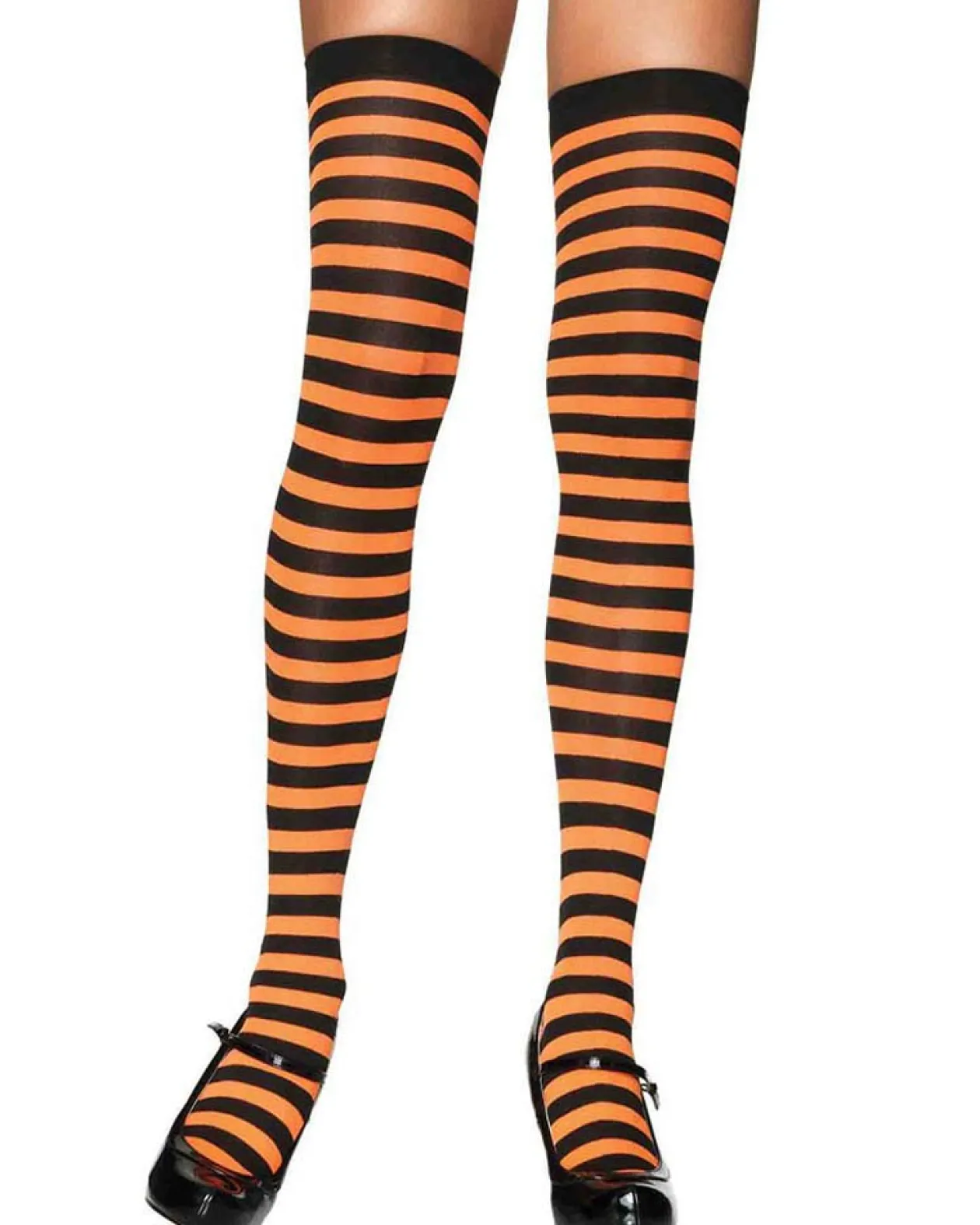 Leg Avenue Black And Orange Stripe Nylon Thigh High Tights Store