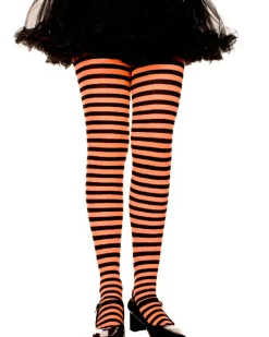 Music Legs Black And Orange Striped Girls Tights Outlet