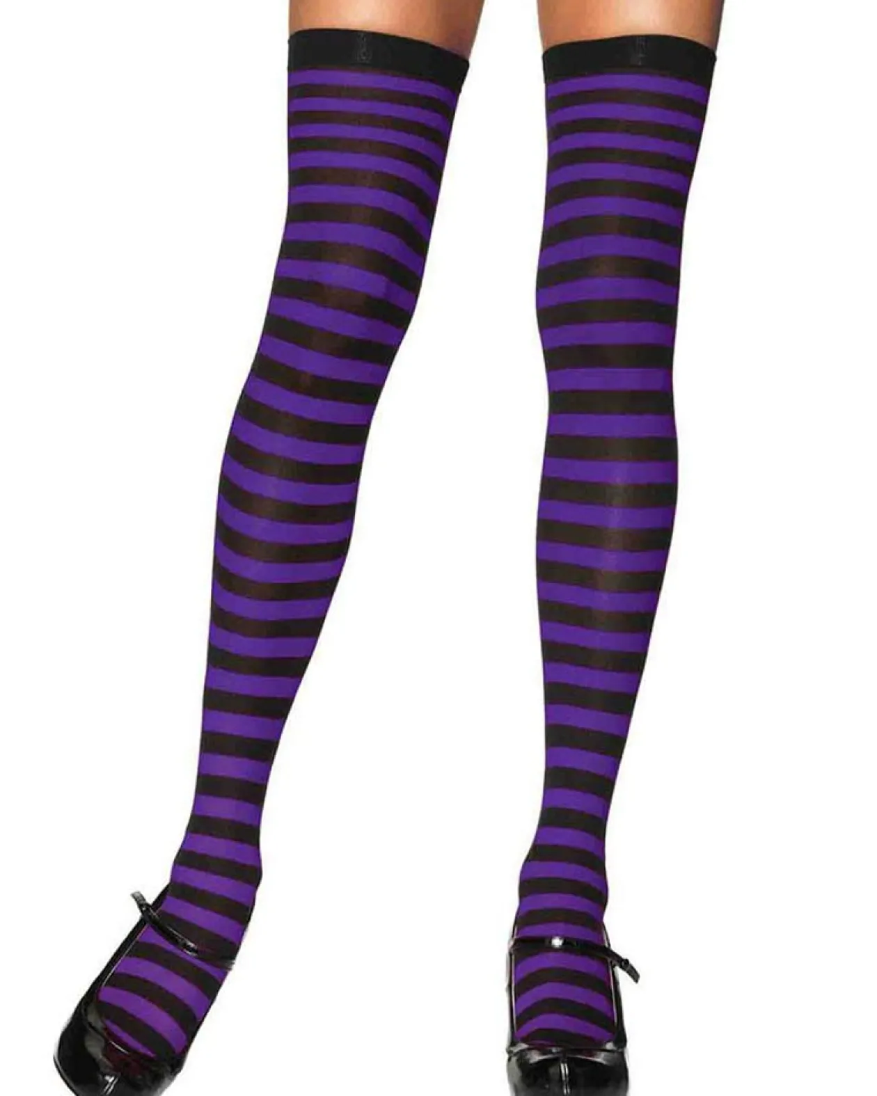 Leg Avenue Black And Purple Stripe Nylon Thigh Highs Clearance