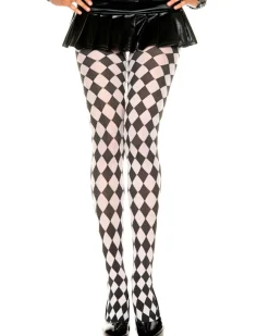 Music Legs Black And White Checked Harlequin Tights New