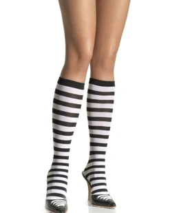 Leg Avenue Black And White Striped Knee High Socks Fashion