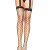 Leg Avenue Black Fence Net Stockings With Lace Garter Belt Clearance