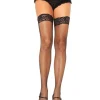 Leg Avenue Black Fishnet Lace Top Thigh High Stay Ups Discount