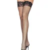 Leg Avenue Black Fishnet Thigh High Stockings With Lace Top Fashion