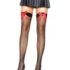 Leg Avenue Black Fishnet Thigh Highs With Red Satin Bow Hot