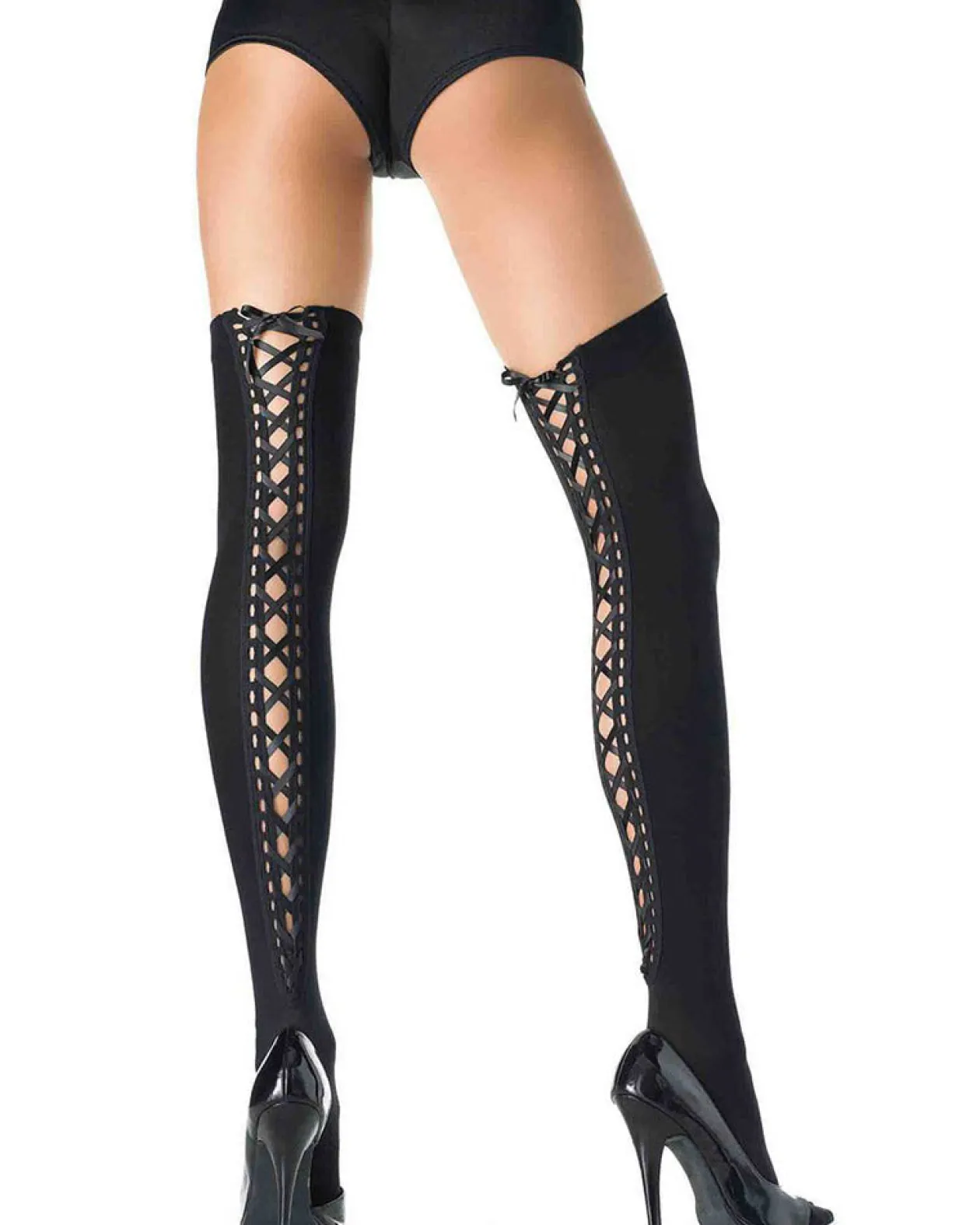 Leg Avenue Black Lace Up Back Thigh High Stay Ups Best