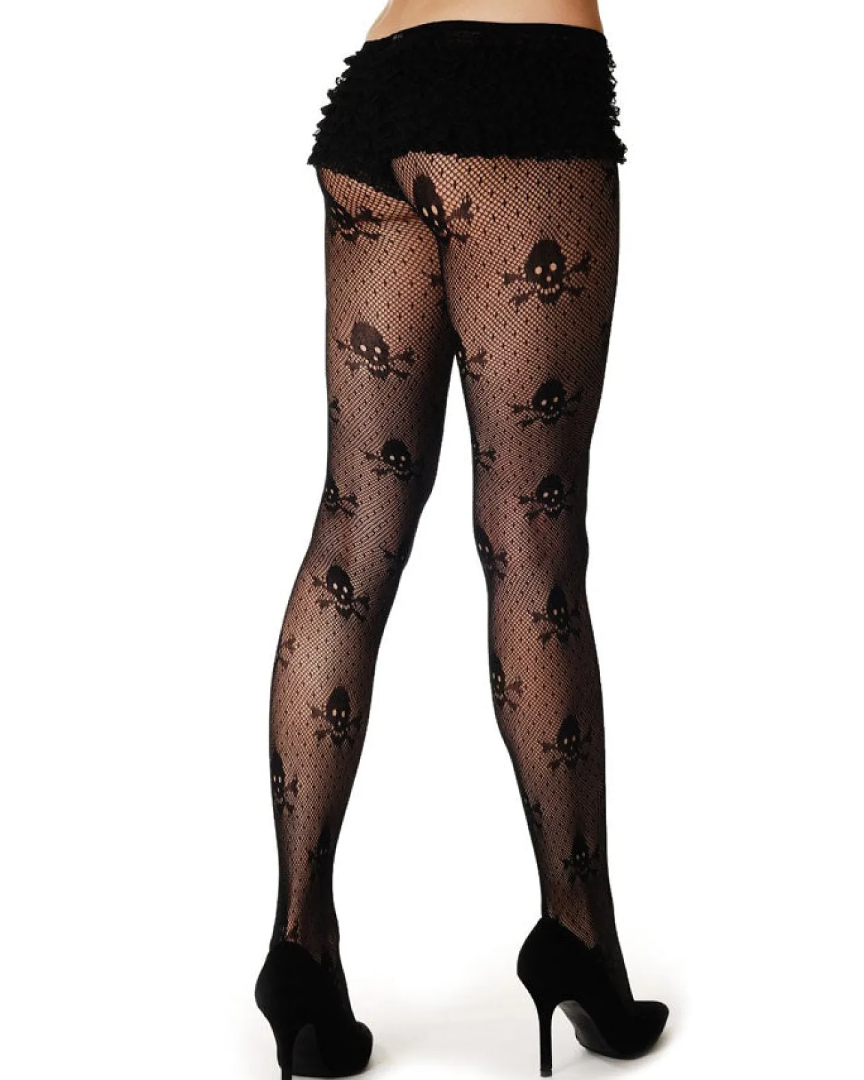 Leg Avenue Black Micro Net Stockings With Skull Print Discount