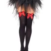 Leg Avenue Black Opaque Thigh High Stockings With Red Satin Bow Fashion