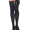 Leg Avenue Black Opaque Thigh High Stay Ups With Satin Bow Plus Size Sale