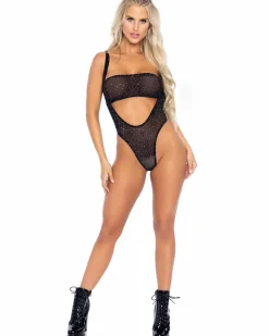 Leg Avenue Black Rhinestone Bandeau Suspender Bodysuit Set Sale