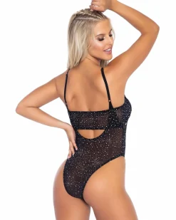 Leg Avenue Black Rhinestone Bandeau Suspender Bodysuit Set Sale