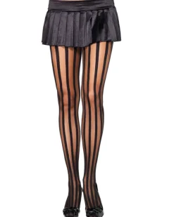 Leg Avenue Black Sheer Stockings With Opaque Vertical Stripes Cheap