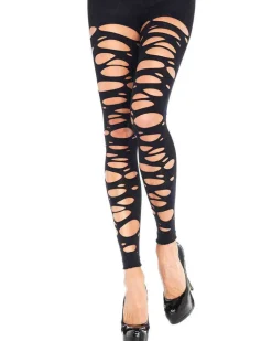Leg Avenue Black Tattered Footless Tights New