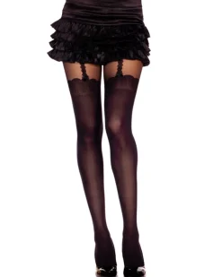 Music Legs Black Thigh High Stockings With Faux Suspenders Flash Sale