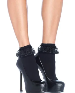 Leg Avenue Black With Lace Ruffle Anklet Socks Clearance