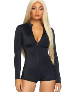 Leg Avenue Black Zipper Front Long Sleeved Romper Shop