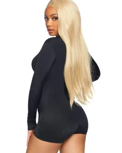 Leg Avenue Black Zipper Front Long Sleeved Romper Shop