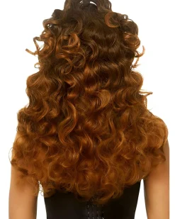 Leg Avenue Brown Long Curly Wispy Bang Wig With Half Pony New