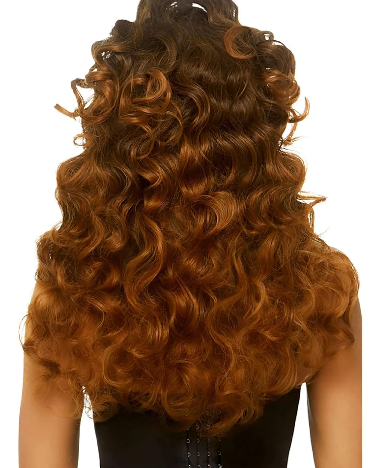 Leg Avenue Brown Long Curly Wispy Bang Wig With Half Pony New