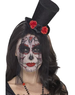 Smiffys Day Of The Dead Mini Top Hat With Veil Flash Sale