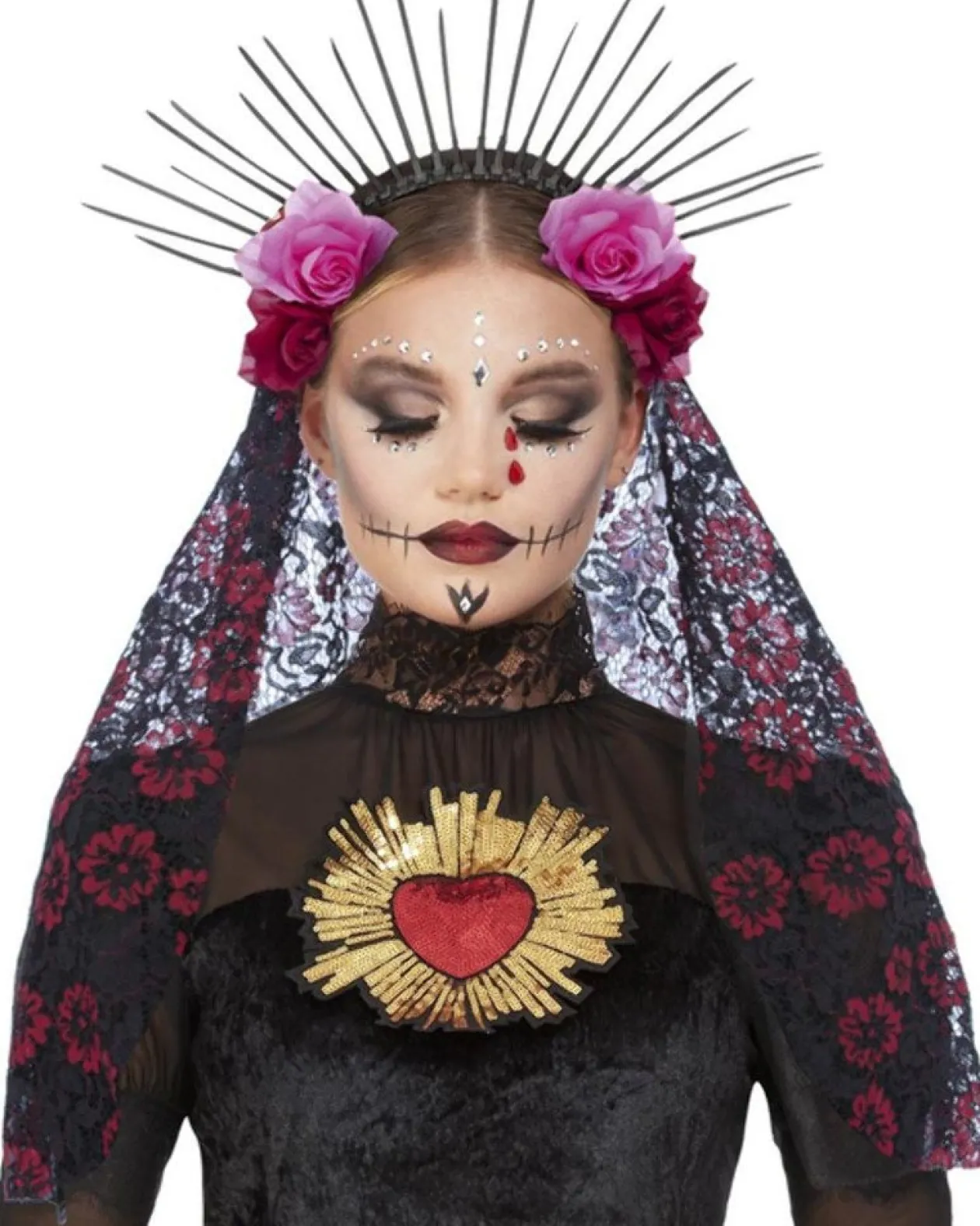 Smiffys Deluxe Sunburst Day Of The Dead Headband With Veil Discount