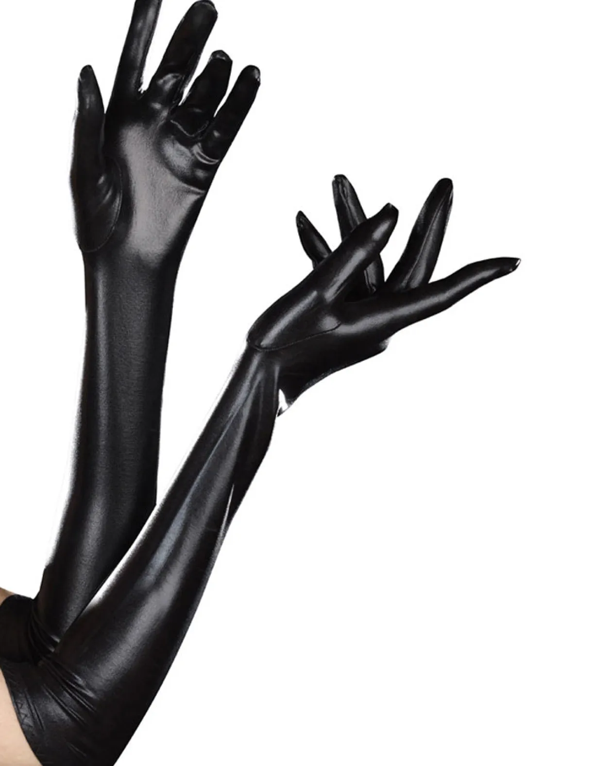 Dreamgirl International Dominique Long Black Shiny Gloves Clearance