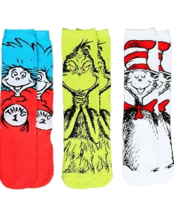 Elope Dr Seuss Characters Adult Crew Sock Set 3 Pack Outlet