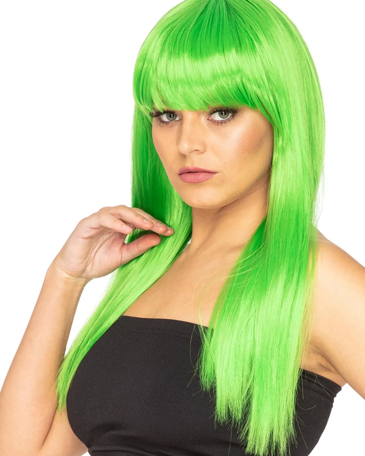 * Fashion Deluxe Apple Green Long Wig Cheap