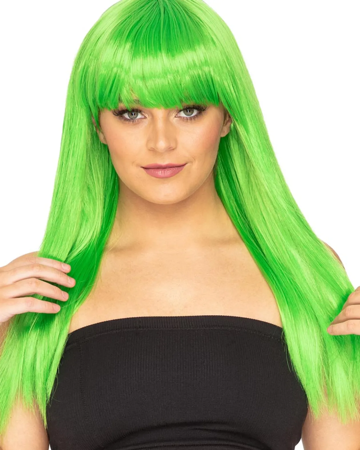 * Fashion Deluxe Apple Green Long Wig Cheap