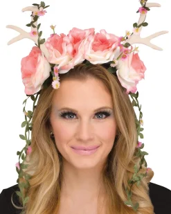 Fun World Faun Fantasy Headpiece With Pink Roses And White Antlers Clearance