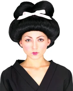 Rubies Geisha Girl Black Wig With Pale Pink Bow Flash Sale