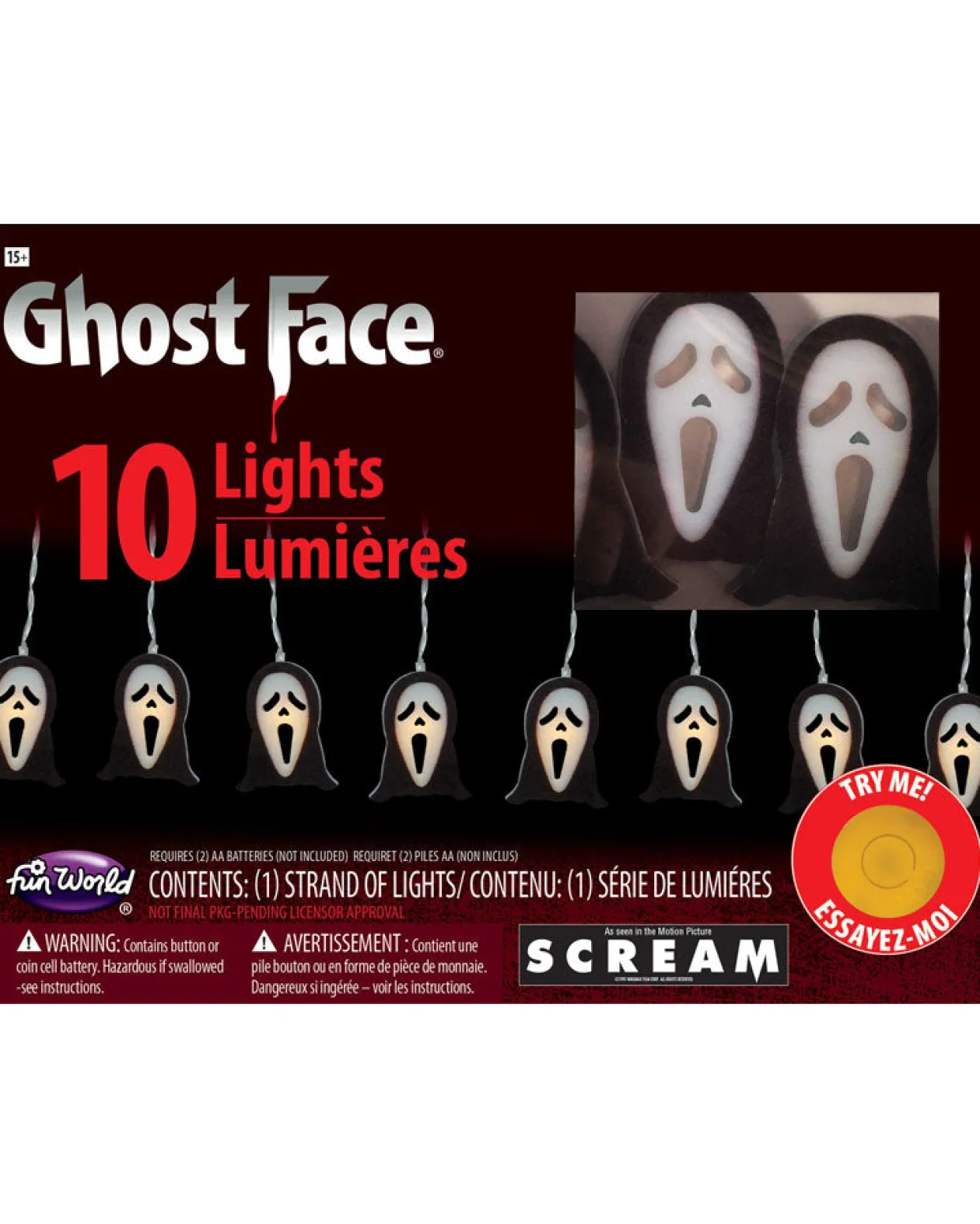 Fun World Ghost Face 10 String Lights Fashion