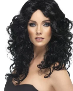 Smiffys Glamour Curly Long Black Wig New