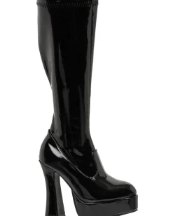 Ellie Shoes Gloss Black Patent Platform Go Go Womens Boots New