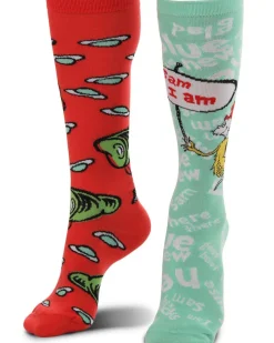 Elope Green Eggs & Ham Mismatched Knee High Costume Socks Outlet