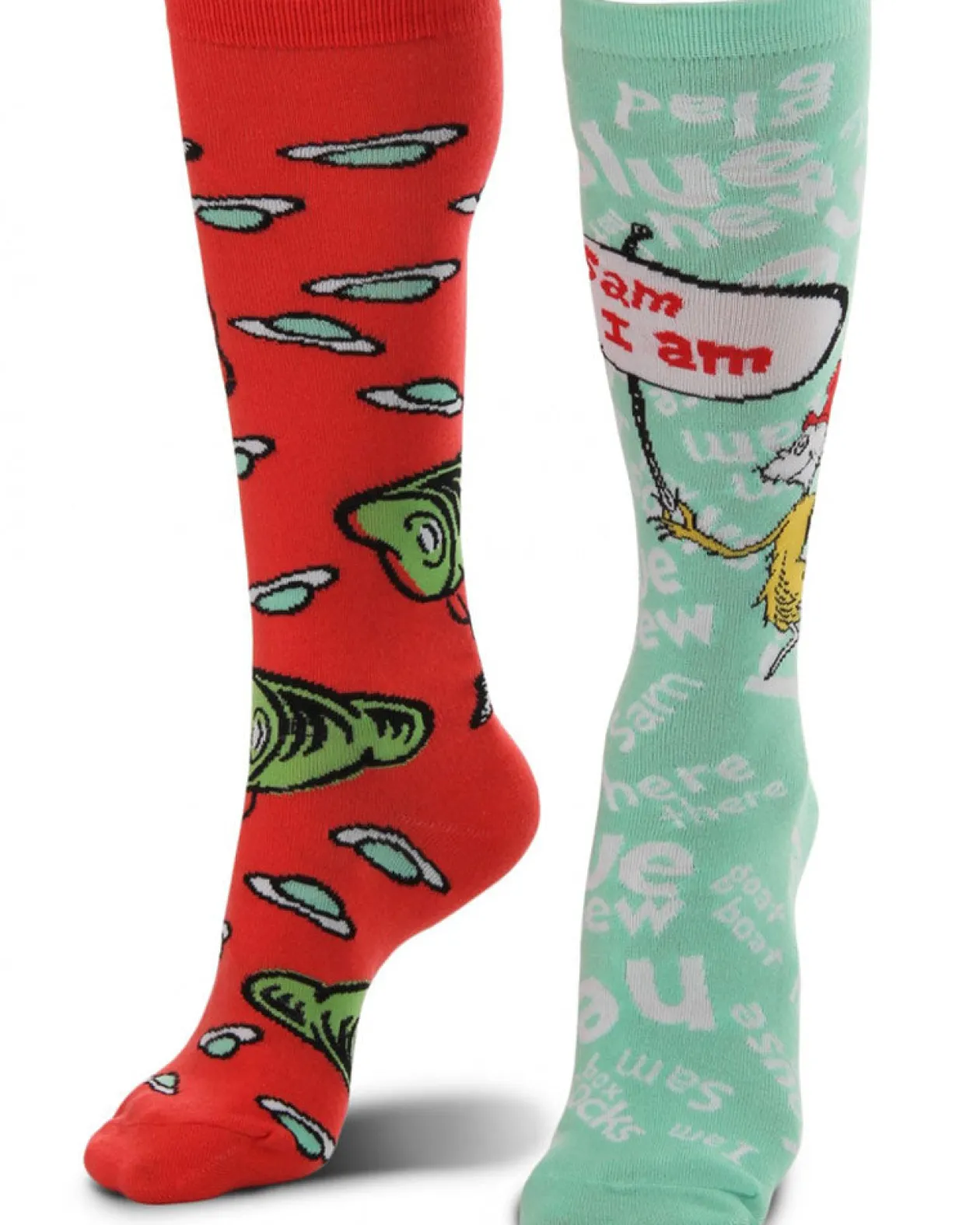 Elope Green Eggs & Ham Mismatched Knee High Costume Socks Outlet