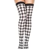 Music Legs Harlequin Checker Print Thigh High Stockings Cheap
