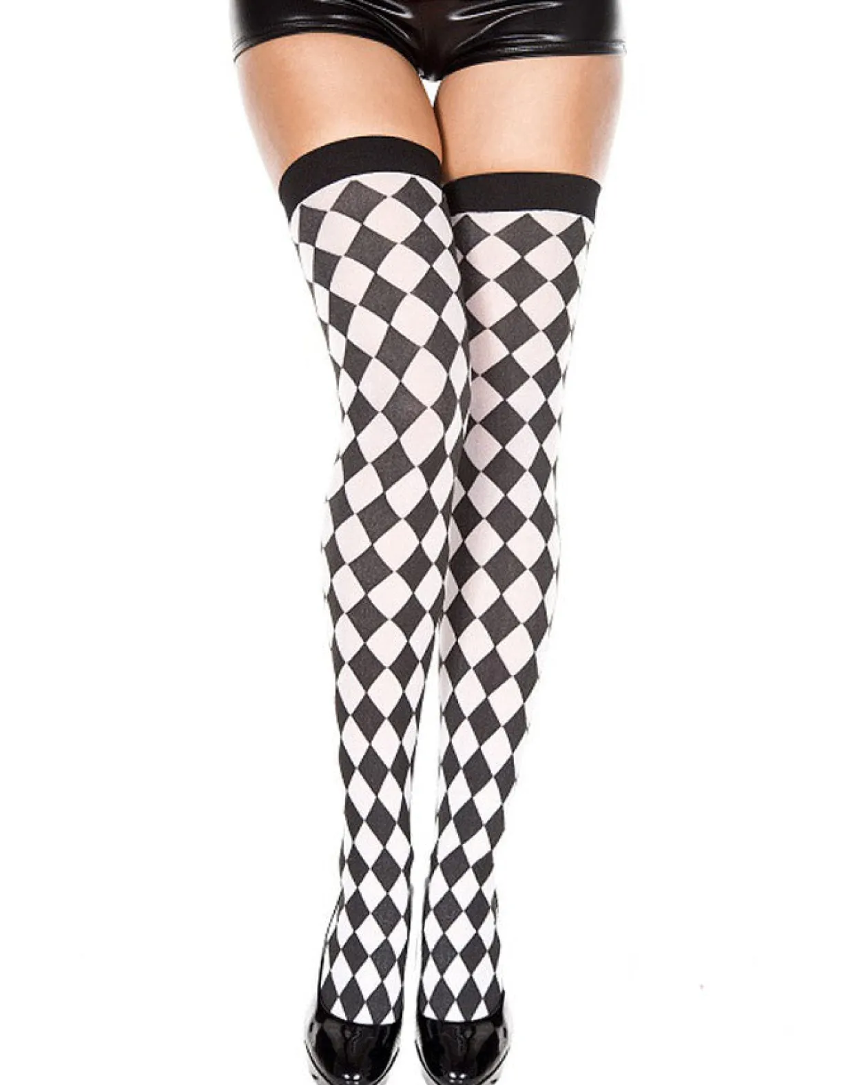 Music Legs Harlequin Checker Print Thigh High Stockings Cheap