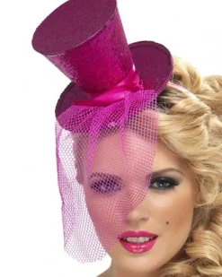 Smiffys Hot Pink Mini Top Hat On Headband Clearance