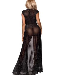 Leg Avenue Iridescent Black Rhinestone Sheer Robe New