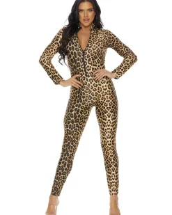 Forplay Leopard Zipfront Jumpsuit Womens Costume Online