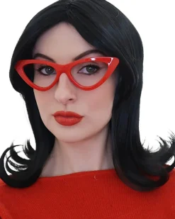 The Wig Outlet Linda Bobs Wife Black Flick Wig With Glasses Set Sale
