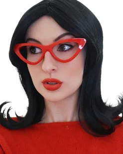 The Wig Outlet Linda Bobs Wife Black Flick Wig With Glasses Set Sale