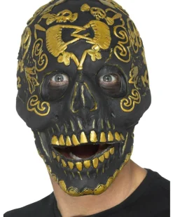 Smiffys Masquerade Black And Gold Skull Deluxe Mask Clearance